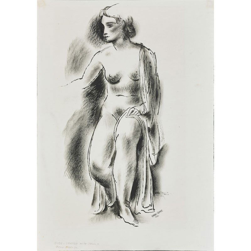 KONRAD CRAMER (American/German, 1888-1963): Three ink and wash works on paper; "Nude - Seated with Shawl," 1933 and two untitled standing nudes, 1933 and 1950 (all unframed); Each signed and dated, one titled; Largest: 19" x 12 1/4" (sheet)