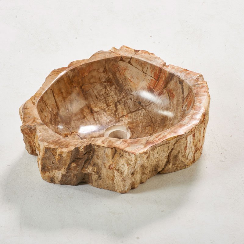 CONTEMPORARY: Petrified wood carved sink, 2000s; Unmarked; 6" x 18" x 16"