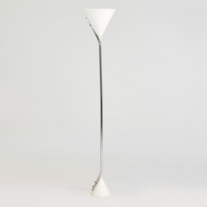 ROBERT SONNEMAN: Floor lamp, USA, ca. 1970; Chromed steel, enameled aluminum; Unmarked; 65 1/4" x 12" dia.