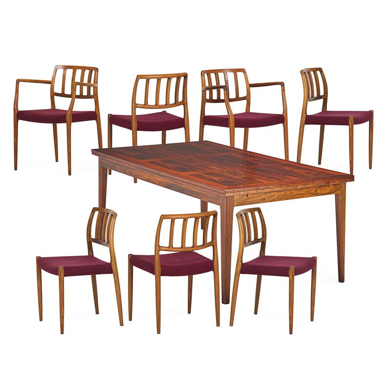 MOLLER; SKOVBY Dining table and seven chairs (1 of 1)