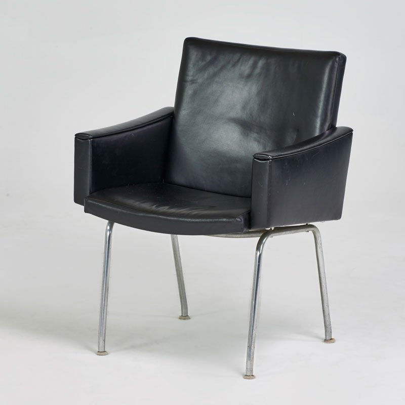HANS WEGNER: Armchair, Denmark, 1960s; Chromed steel, leather; Unmarked; 33" x 24 1/2" x 24 1/2"