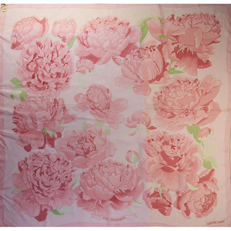 HERMES SILK CHIFFON "LES PIVOINES" SCARF (1 of 2)