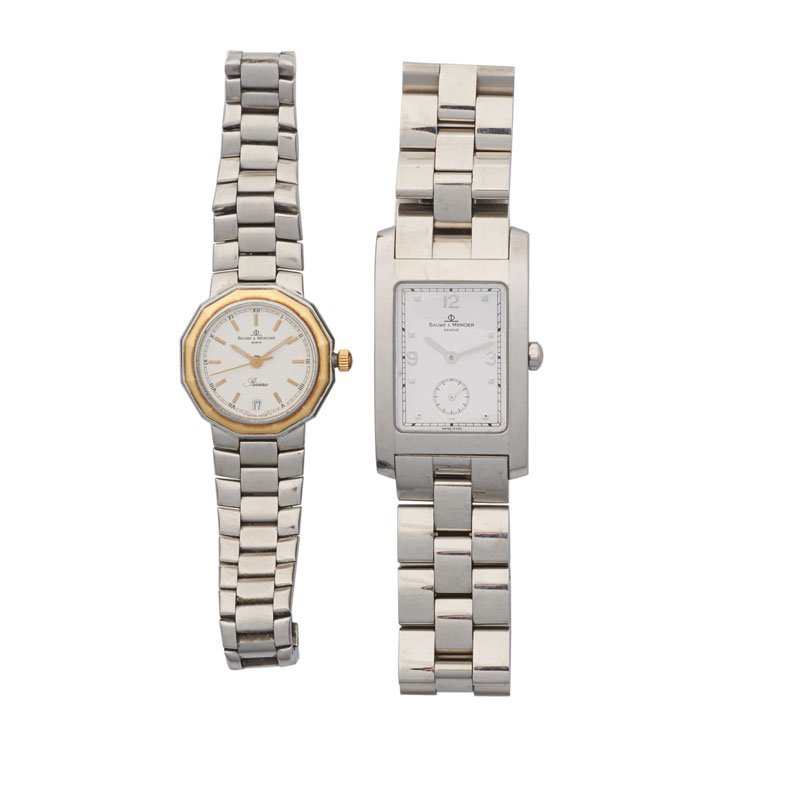 HIS & HERS BAUME & MERCIER STAINLESS STEEL WRISTWATCHES (1 of 4)