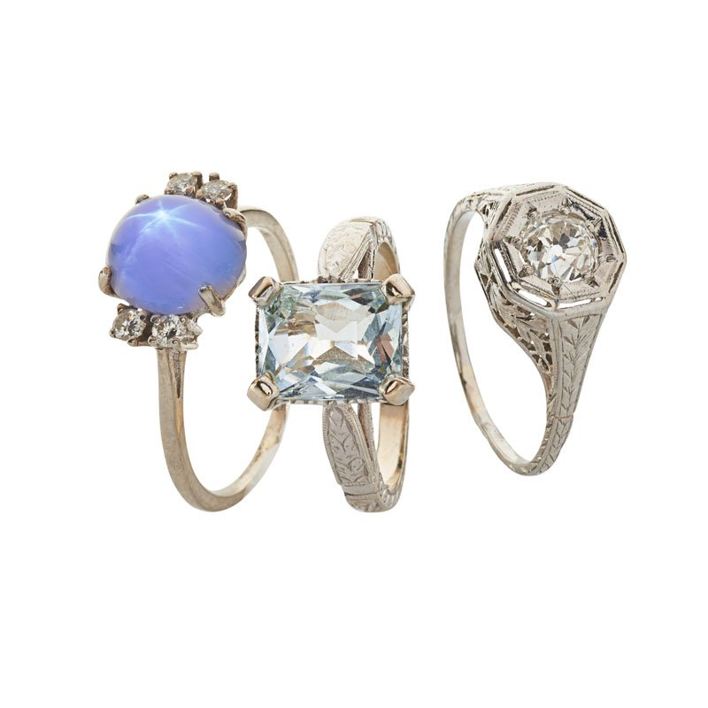 THREE ART DECO PLATINUM OR WHITE GOLD RINGS (1 of 1)