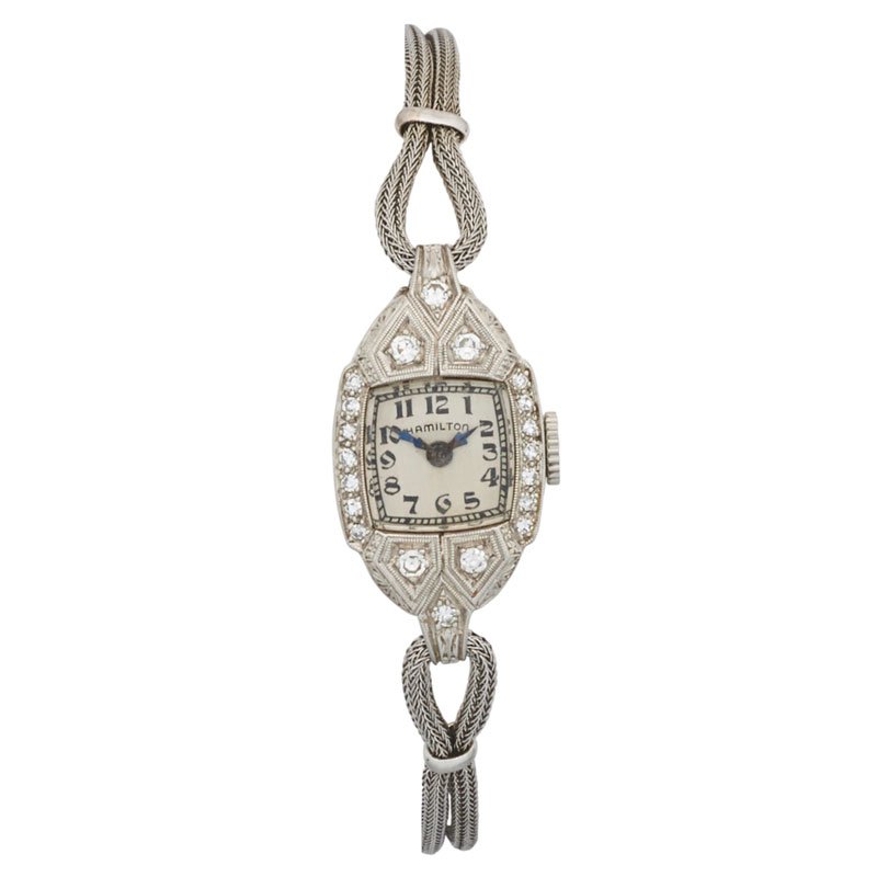 LADIES HAMILTON PLATINUM & DIAMOND DRESS WATCH (1 of 1)