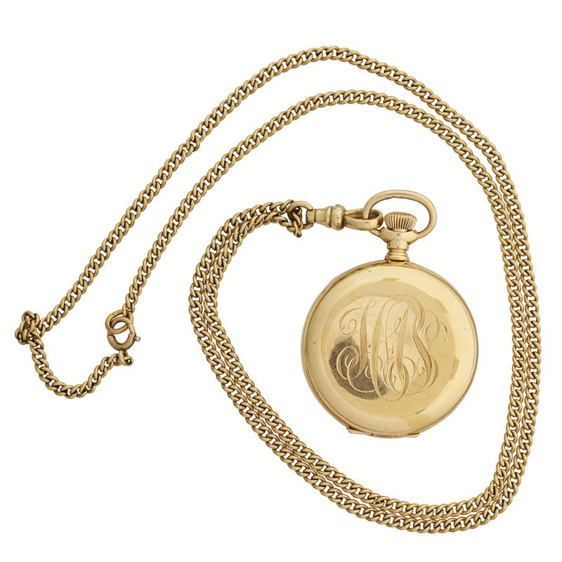 ELGIN GOLD & DIAMOND POCKET WATCH, GF. CHAIN (1 of 3)