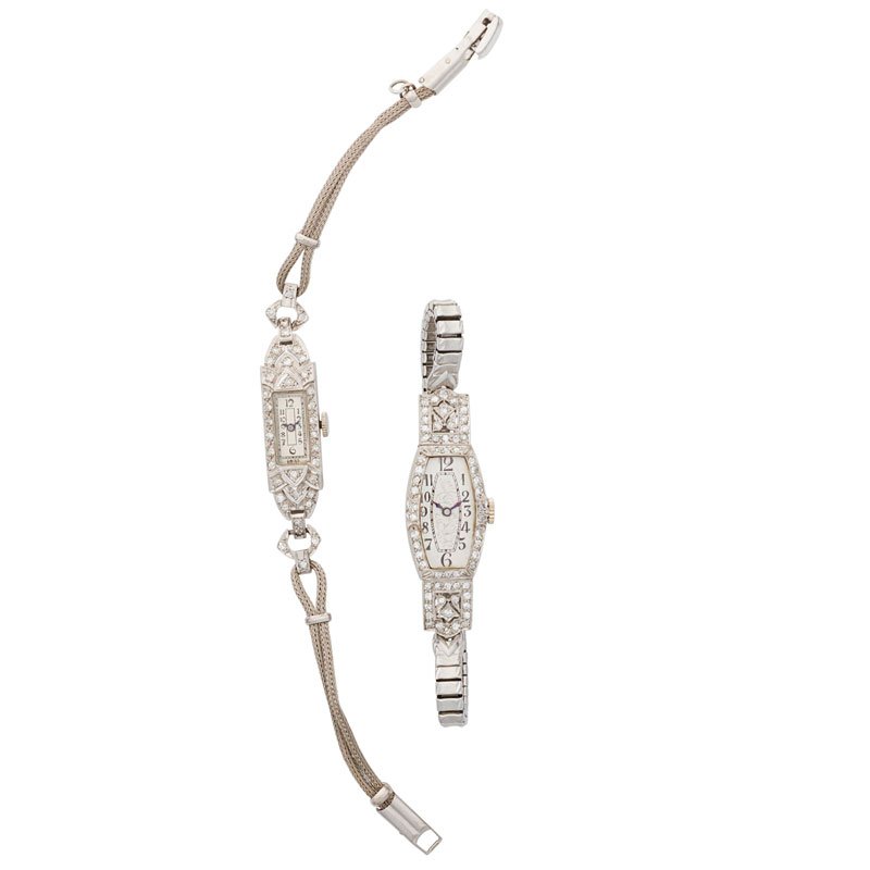 TWO LADIES ART DECO DIAMOND & PLATINUM DRESS WATCHES (1 of 1)