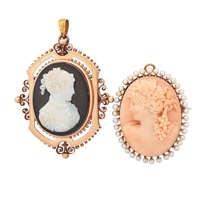 CARVED HARDSTONE OR CORAL CAMEO BROOCHES (1 of 1)
