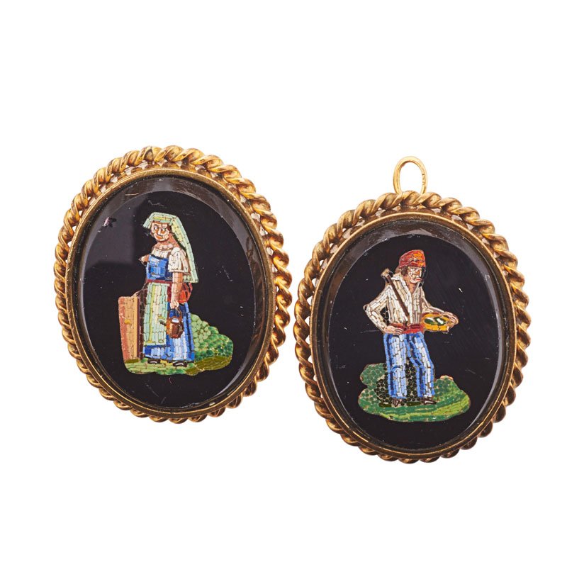 TWO MICROMOSAIC PENDANT BROOCHES (1 of 1)
