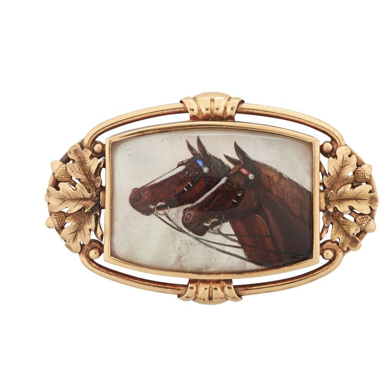 REVERSE CARVED CRYSTAL INTAGLIO EQUESTRIAN BROOCH (1 of 1)