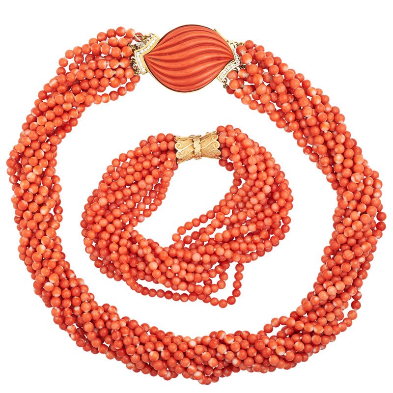 CORAL BEAD TORSADE NECKLACE & BRACELET (1 of 1)