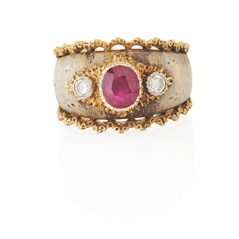 BUCCELLATI RUBY, DIAMOND, YELLOW & WHITE GOLD RING (1 of 1)