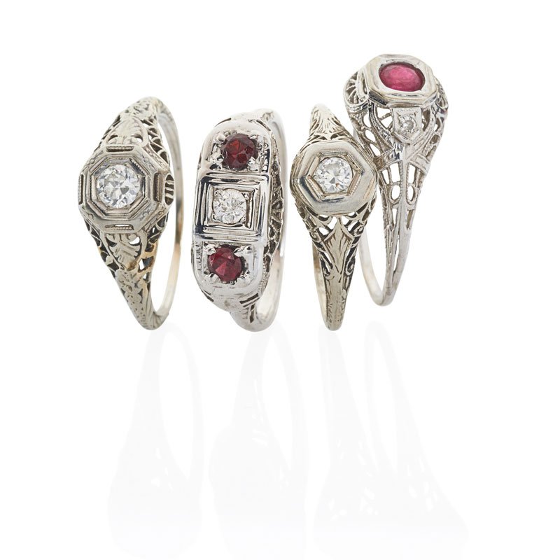 FOUR WHITE GOLD & DIAMOND OR GEM-SET RINGS (1 of 8)