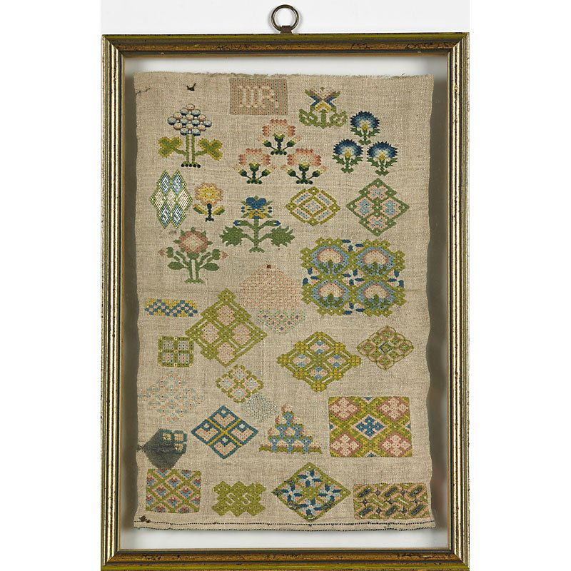 FIVE ENGLISH SAMPLERS AND ONE EMBROIDERY: Two with visible dates, 1812 and 1830, various scenes, silk embroidery still life signed Mary Piper, all framed, early 19th c.; Largest: 17" x 13" (sight)
