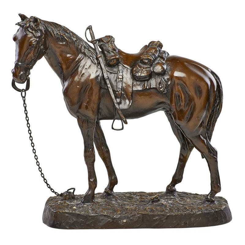 AFTER CARL KAUBA (Austrian, 1865-1922): Bronze sculpture of tethered horse, Europe, 20th c.; 16 1/2" x 17" x 6"