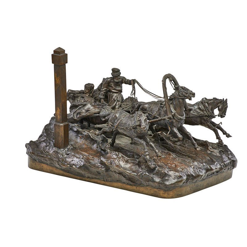 VASILY GRACHEV (RUSSIAN, 1831-1905): The Milepost; Bronze, St. Petersburg, Russia, 1877; Signed in Cyrillic with foundry mark; 11 1/2" x 17" x 13"