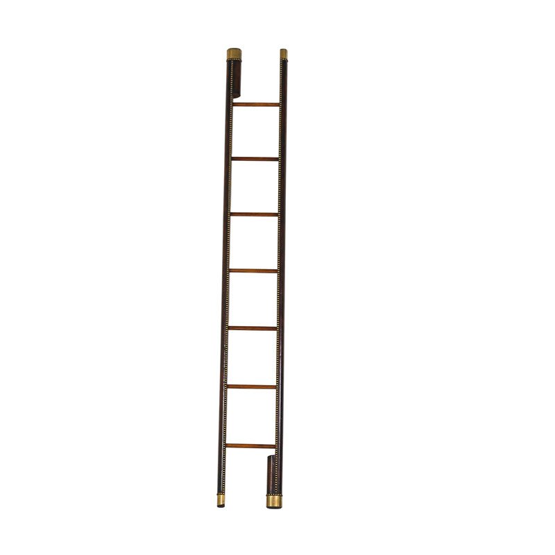 ENGLISH LEATHER BOUND FOLDING LIBRARY LADDER: England, 20th c.; 80" x 12"