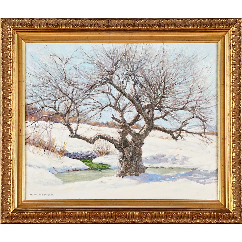 ANTON OTTO FISCHER (German/American, 1882-1962): Untitled (winter landscape); Oil on canvas (framed); Signed; 16" x 22"; Provenance: Private Collection, New Jersey Estate