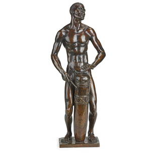 Malvina Hoffman (American, 1887-1966): Senegalese Tom Tom Player, 1932; Bronze; Signed and dated; "M.Hoffman (c) 1932; 22 1/2" high; Literature: Literature: Malvina Hoffman, Heads and Tales, Charles Scribner's Sons, New York, 1936, pg. 91