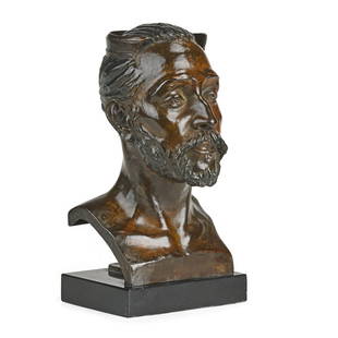 Malvina Hoffman (American, 1887-1966): Head of a Senegalese Man of Ceylon, 1931; Bronze on stone base; Signed and dated "(c) Malvina Hoffman 1931/Field Musuem Chicago" with foundry mark "A. Rudier Fondeur, Paris"; 8" high; 9" (with base);