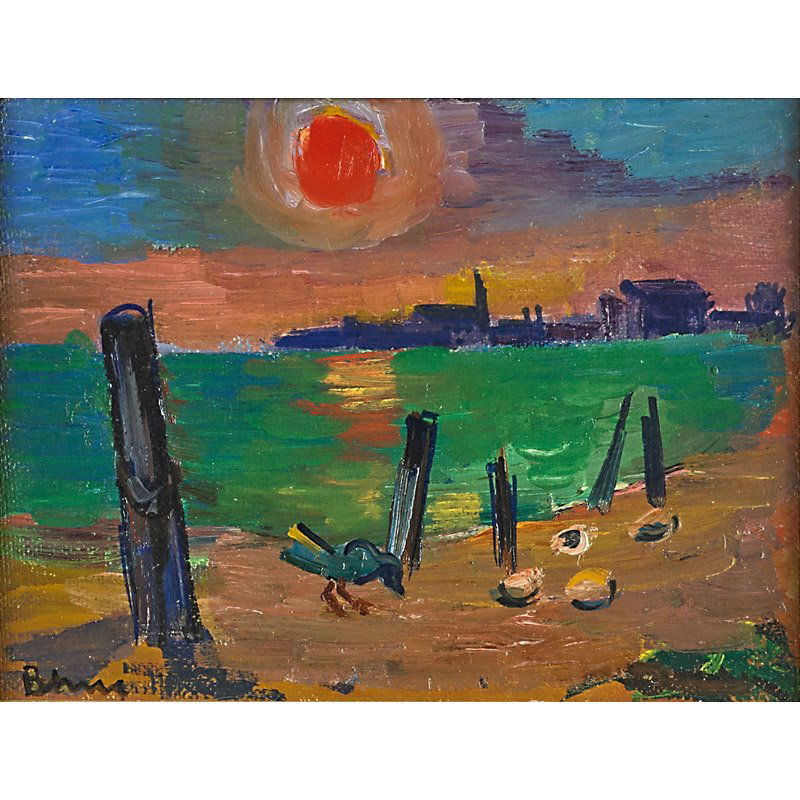 Ben Benn (American/Russian, 1884-1983): Red Sunset; Oil on Masonite (framed); Signed and titled; 8 3/4" x 11 3/4" (sight); Provenance: Private Collection, Pennsylvania