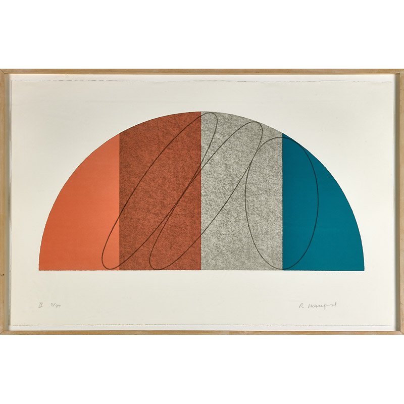 Robert Mangold (American, b. 1937): Semi-Circle I and II, 1995; Two lithographs in colors (framed separately) Both signed and numbered 2/47; 29" x 44" (sheet, each); Publisher: Brooke Alexander, Inc., New York; Literature: Sandback 52.0
