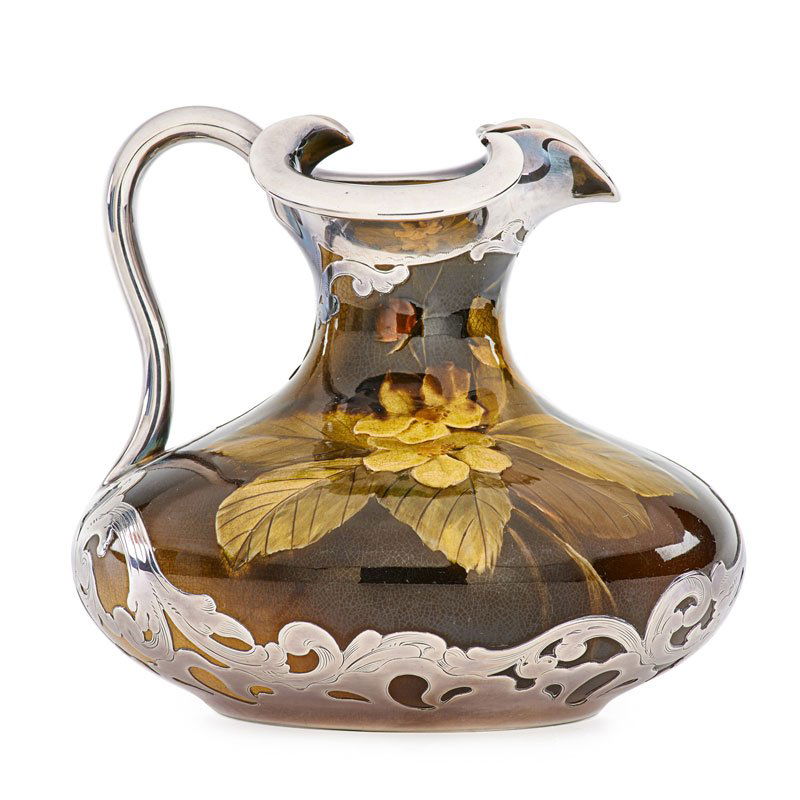 HARRIET STRAFER; ROOKWOOD Silver overlay pitcher (1 of 3)