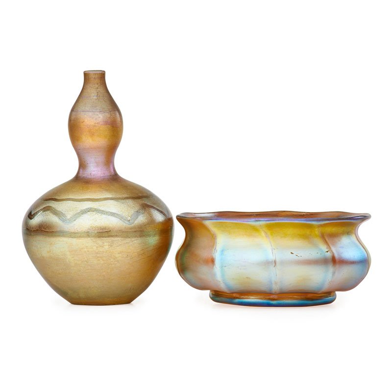 TIFFANY STUDIOS Favrile glass vase and bowl (1 of 3)