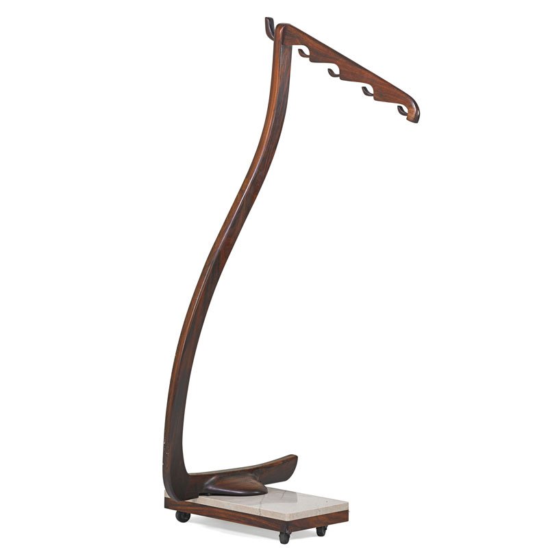 FEDERICO ARMIJO Coat rack: FEDERICO ARMIJO (b. 1946) Coat rack, Albuquerque, NM, 1970s Sculpted rosewood, marble Unmarked 69" x 35" x 26 1/4" Provenance: Private Collection, New Mexico (Original owners). Complete with certifica