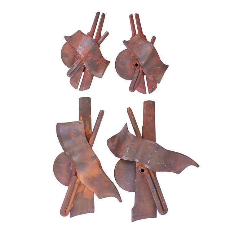 ALBERT PALEY Two sets of door handles: ALBERT PALEY (b. 1944) Two sets of door handles, Rochester, NY, 1990s Forged and fabricated steel Unmarked Larger: 12" x 4 1/2", smaller: 8 1/2" x 3 1/2" Literature: Lucie-Smith, The Art of Albert Pal