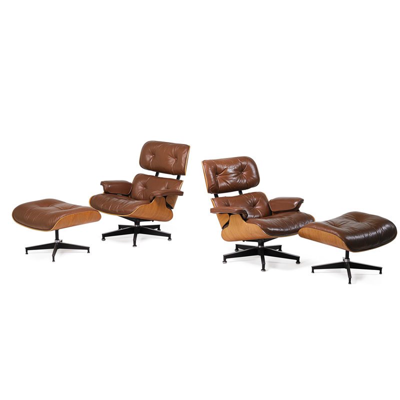 CHARLES AND RAY EAMES Two lounges and ottomans (1 of 7)