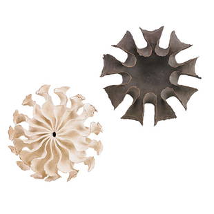 URSULA MORLEY PRICE Two stoneware sculptures: URSULA MORLEY PRICE (b. 1936) Two glazed stoneware sculptures, Closed Round Form and Open Ruffle, France, 1980s Both signed 4 1/2" x 6 1/2", 3" x 7" Provenance: Collection of Dr. Seymour and Carol Hab
