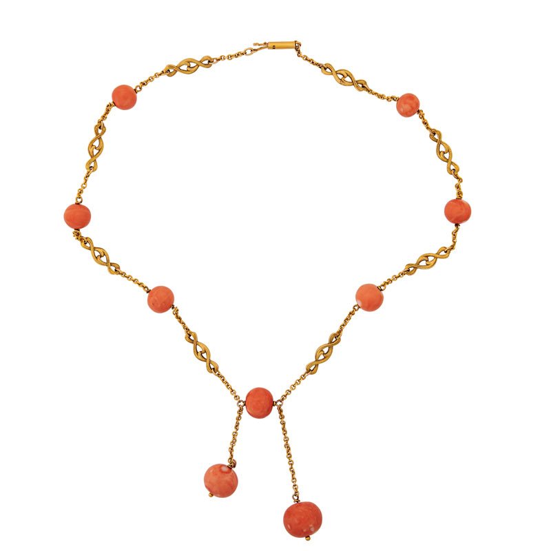 AMERICAN ART NOUVEAU CORAL GOLD NEGLIGEE NECKLACE (1 of 2)
