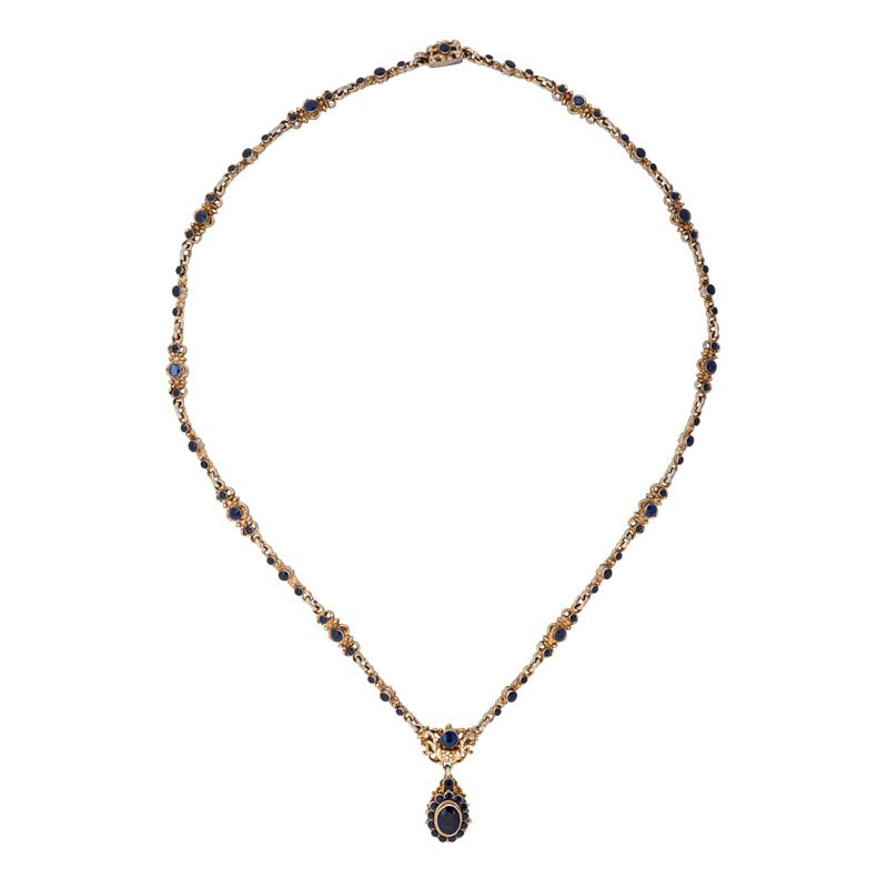 AUSTRO-HUNGARIAN SAPPHIRE, GLASS & SILVER NECKLACE (1 of 1)