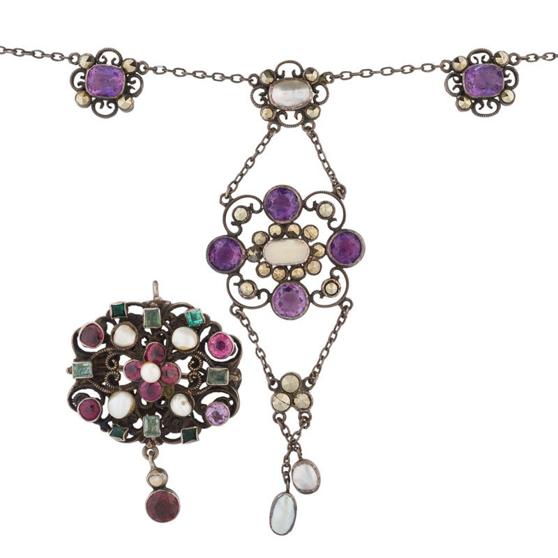 TWO AUSTRO-HUNGARIAN GEM-SET SILVER NECKLACES (1 of 1)