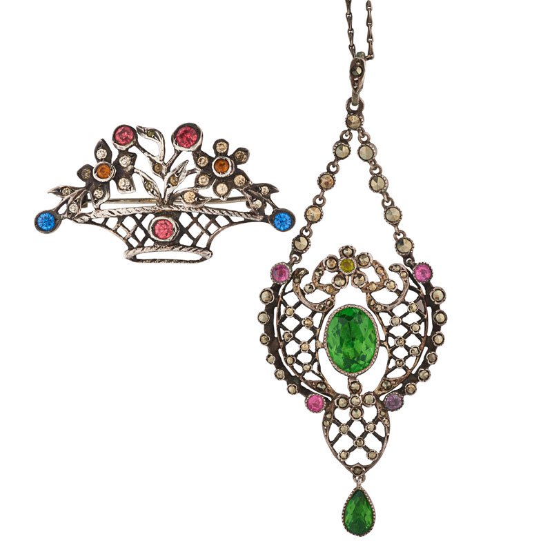 BELLE EPOQUE SILVER PASTE NECKLACE & BROOCH (1 of 1)