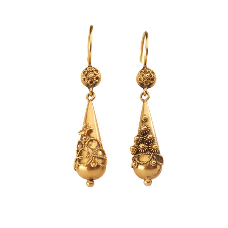 VICTORIAN ARCHAEOLOGICAL REVIVAL GOLD EARRINGS (1 of 1)