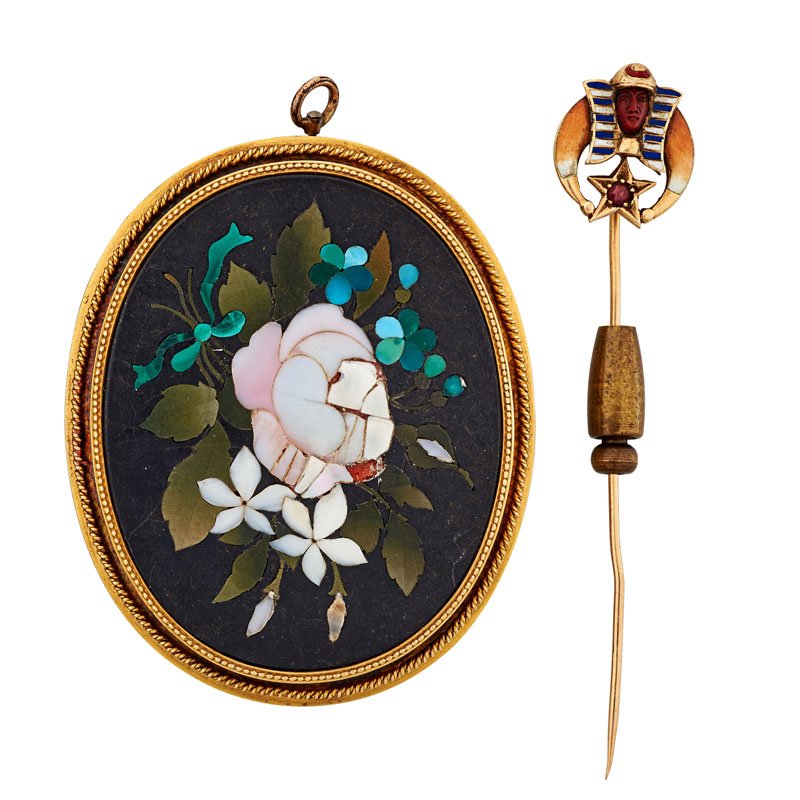 PIETRA DURA BROOCH & MASONIC STICKPIN (1 of 1)