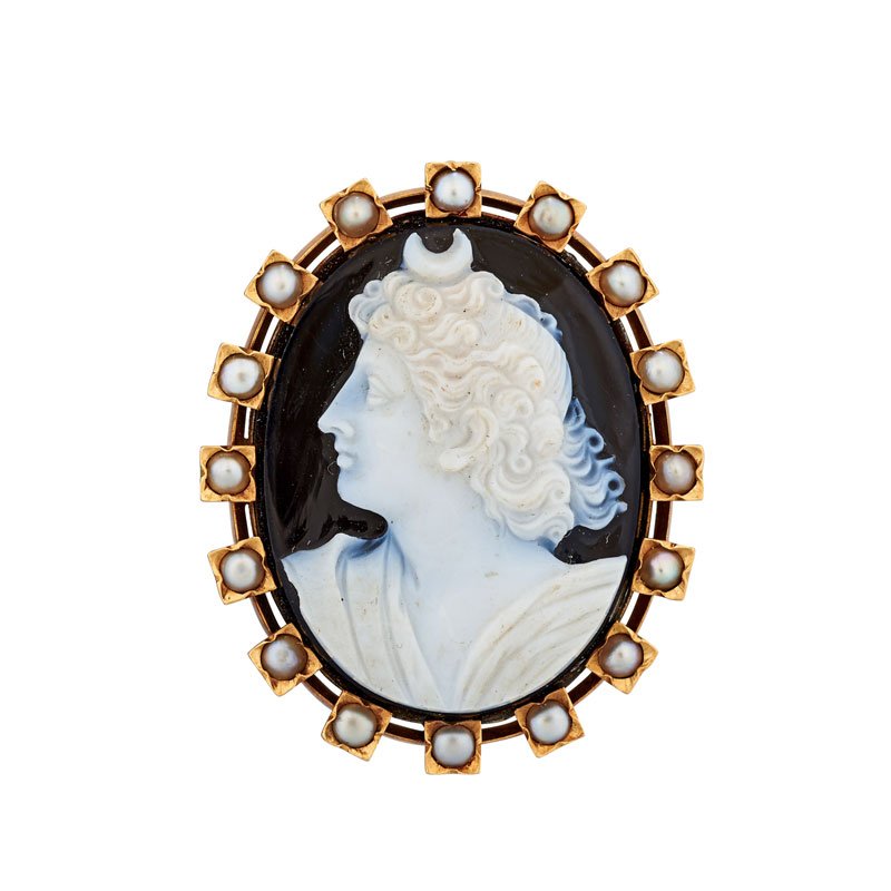 VICTORIAN HARDSTONE, YELLOW GOLD & PEARL BROOCH (1 of 1)