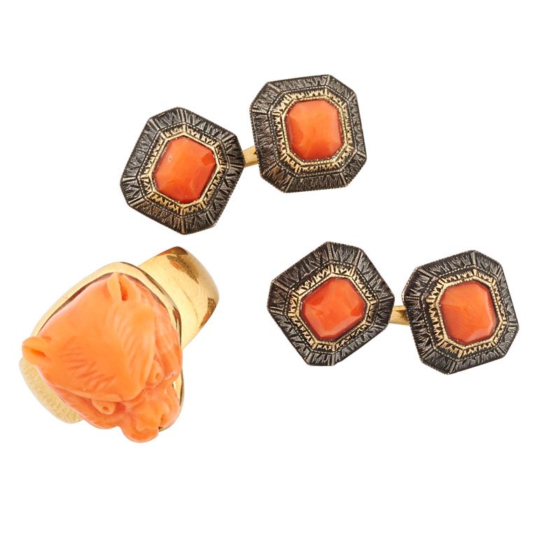 GENTLEMAN'S CARVED CORAL, YELLOW GOLD OR SILVER JEWELRY (1 of 1)
