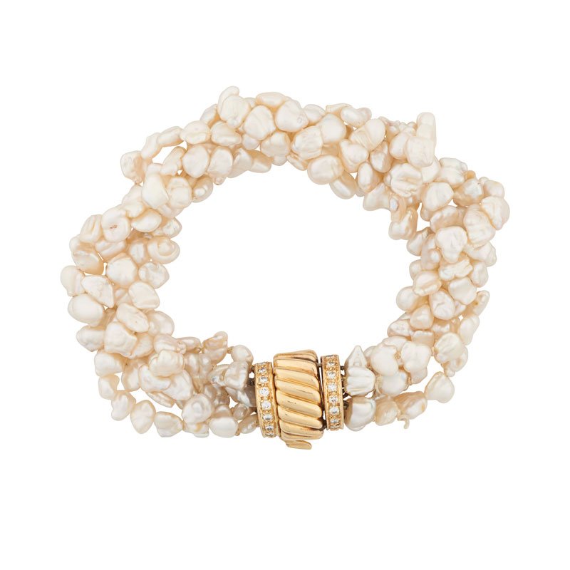 PEARL, YELLOW GOLD, DIAMOND TORSADE BRACELET (1 of 1)