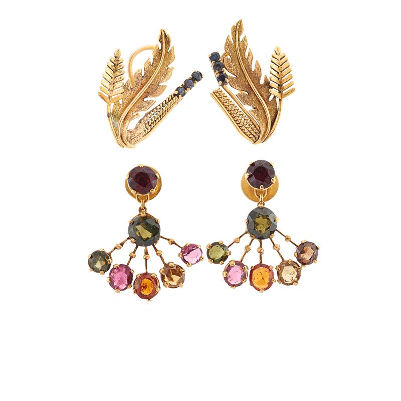 TWO PAIRS OF GEM-SET & YELLOW GOLD EARRINGS (1 of 1)