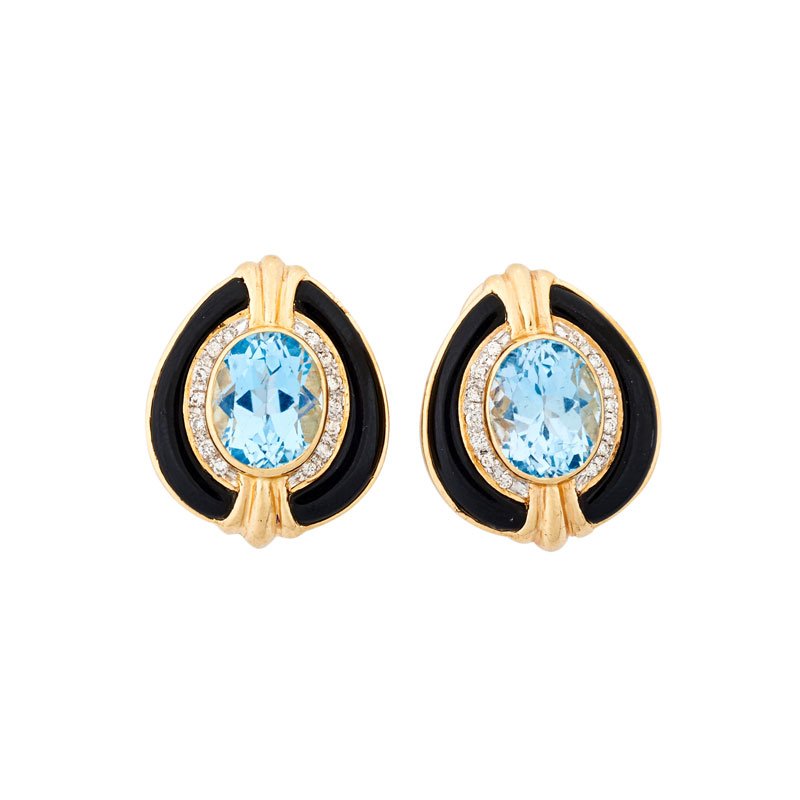 BLUE TOPAZ, DIAMOND & 14K YELLOW GOLD EAR CLIPS (1 of 1)