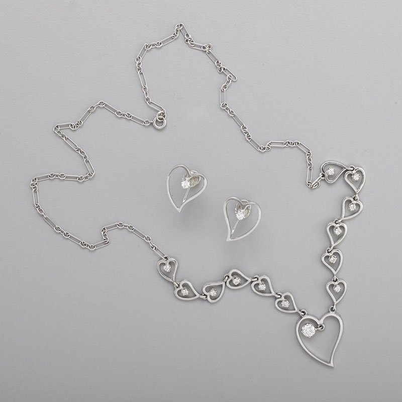 DIAMOND & WHITE GOLD HEART NECKLACE & EARRINGS (1 of 1)