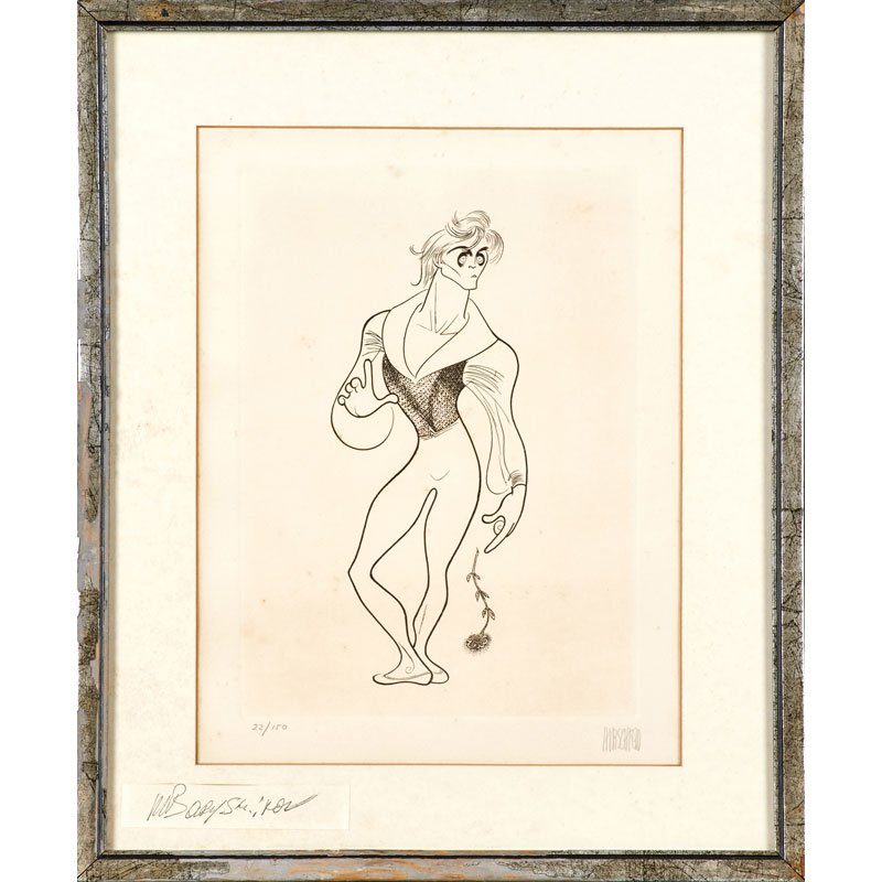 AL HIRSCHFELD (American, 1903-2003): Etching; "Mikhail Baryshnikov" (framed); Signed and numbered 22/150; 12 1/2" x 8 3/4" (plate)