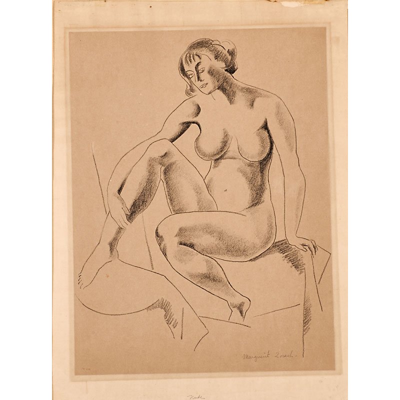 MARGUERITE ZORACH (American, 1887-1968); ETC.: Lithograph, "Nude," 1929 together with ARTHUR WILLIAM HEINTZELMAN (American, 1890-1965) Etching, "Portrait of Albert Schweitzer" (both unframed); Each signed, Zorach titled to recto and dated to verso