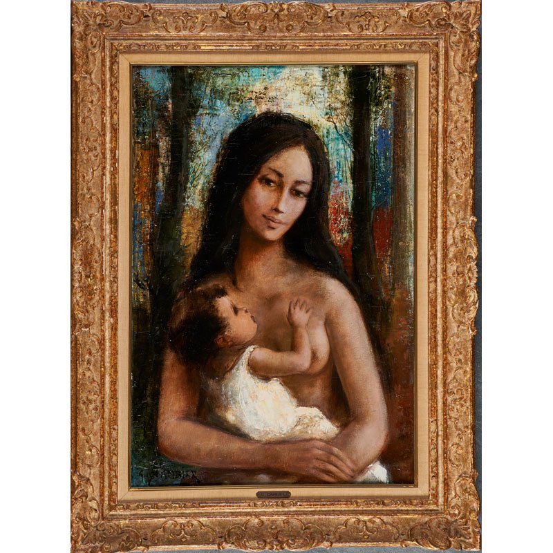 GUY CAMBIER (French, 1923-2008): Oil on canvas; "Maternity" (framed); Signed; 28 1/2" x 19 3/4"