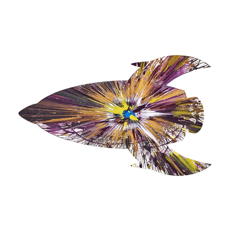 DAMIEN HIRST (British, b. 1965): Acrylic on paper; Rocket Spin Painting (Created at Damien Hirst Spin Workshop), 2009 (unframed); Bears Hirst blindstamp and stamped with signature and inscription "This painting was made by / to celeb