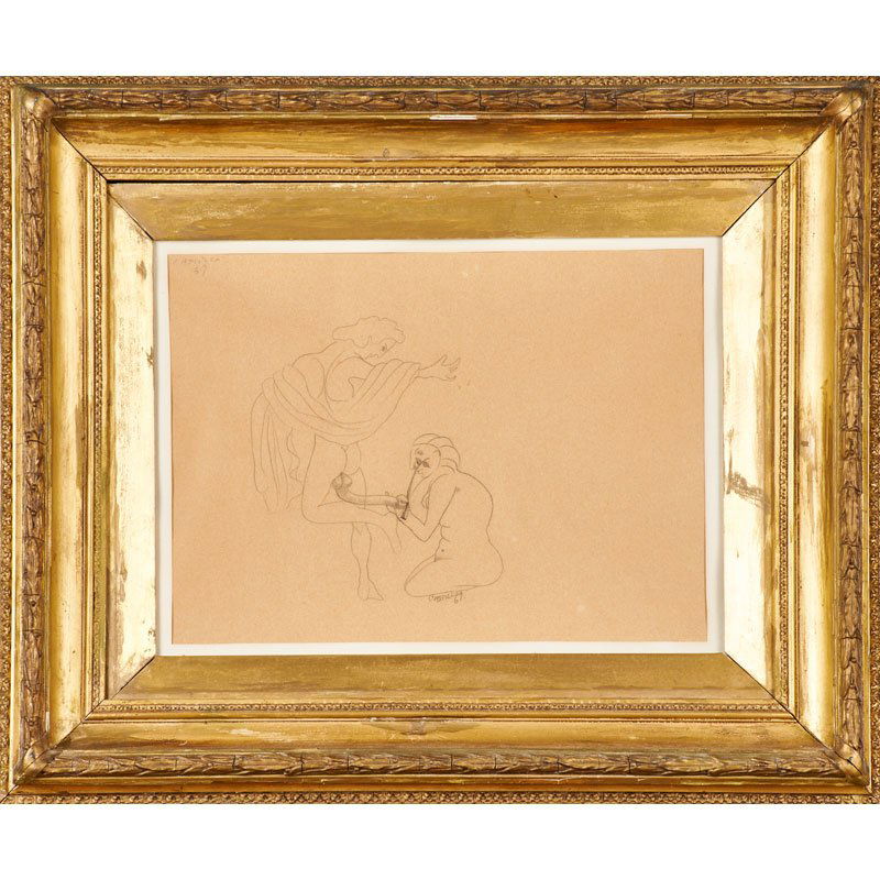 JORGE CASTILLO (Spanish, b. 1933): Two untitled works: Graphite on paper, Erotic Sketch, 1969 and watercolor on paper, Two figures and Trapeze, 1979 (framed separately); Both signed and dated; Larger: 15 1/2" x 12 1/2" (sheet); Provena