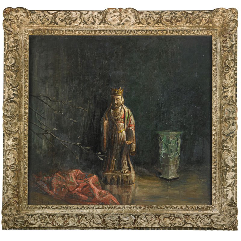 JAMES MONT: Painting of a religious figure (framed), New York; Oil on masonite; Unmarked; Sight: 25 1/2" x 27 1/2"
